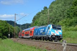 E-Lok der DB-Baureihe 146 Bahnland Bayern Bombardier Traxx auf der Spessartrampe zwischen Laufach und Heigenbrücken