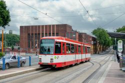 Straßenbahn Bochum Tram Duewag M6S der Bogestra an der Wattenscheider Straße mit Industrie