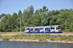 Straßenbahn Brandenburg Havel Tram Duewag MGT6D am Silokanal