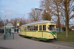 Straßenbahn Braunschweig Tram Museumswagen Duewag GT6 in der Wendeschleife Helmstedter Straße