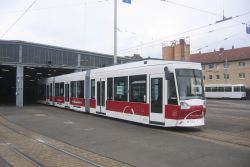 Straßenbahn Braunschweig Tram Alstom NGT8D im Betriebshof Altewiek