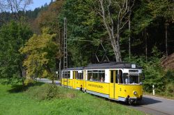 Straßenbahn Bad Schandau Kirnitzschtalbahn Tram Gothawagen Richtung Lichtenhainer Wasserfall am Nasser Grund